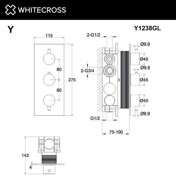 Смеситель для душа Whitecross Y золото (Y1238GL)