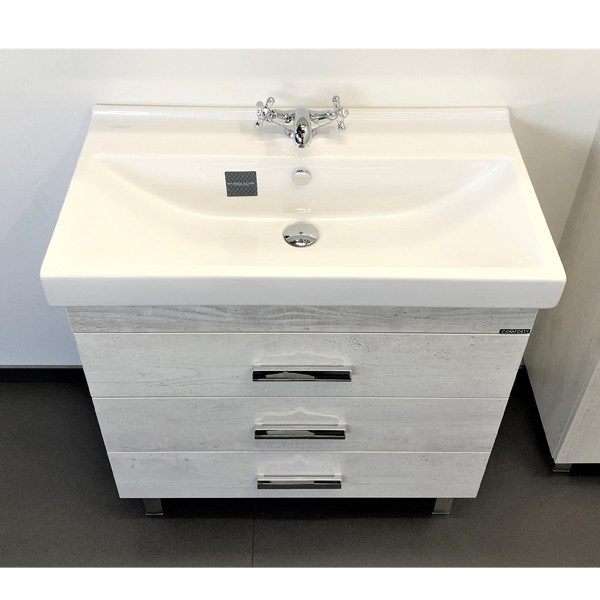 Тумба напольная Comforty Никосия 800x860x450 белый глянцевый с раковиной (00-00001510)