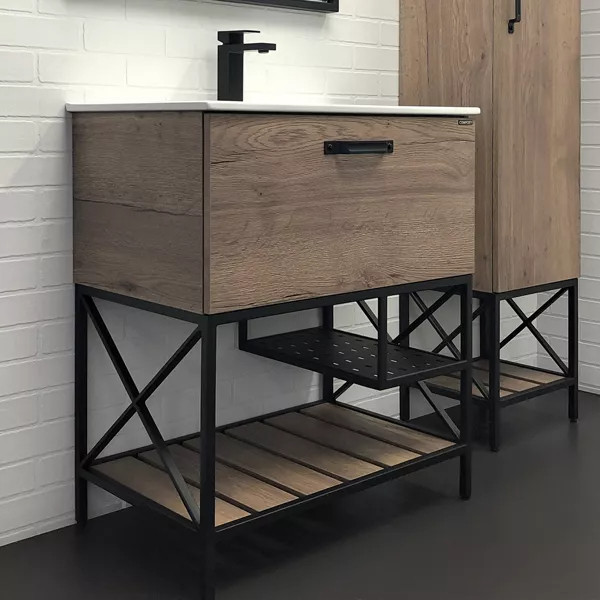 Тумба подвесная с раковиной Comforty Бредфорд 750x465x870 дуб темный (00-00008074)