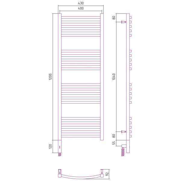 Полотенцесушитель электрический Сунержа Аркус 3.0 1200х400 МЭМ левый, хром (00-5704-1240)