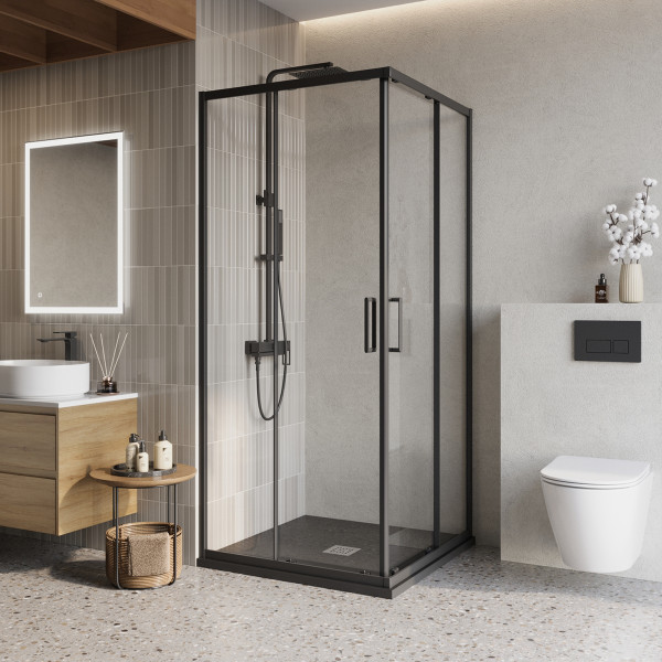 Душевой уголок BelBagno Luce 90x90x195 стекло прозрачное, профиль черный матовый (LUCE-A-2-90-C-NERO)