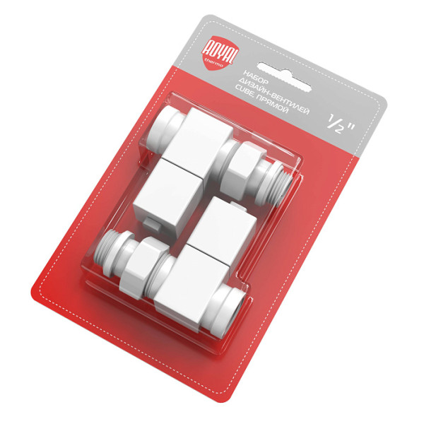 Комплект дизайн-вентилей Royal Thermo CUBE 1/2" прямой (белый) (RTE 56.0005) Комплект дизайн-вентилей Royal Thermo CUBE 1/2" прямой (белый) (RTE 56.0005)