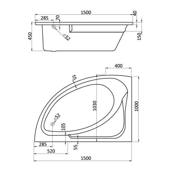 Ванна акриловая Santek Гоа 1500х1000х450 L (1WH112033)