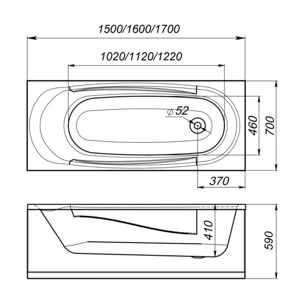 Ванна акриловая Melodia Standard 150х70 MBHR00815070 (DS02Sd15070)