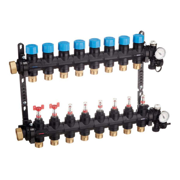 Коллекторная группа 8 отводов 1" с расходомерами и термометрами Henco (композит) (UFH-0605MDK08-03L)