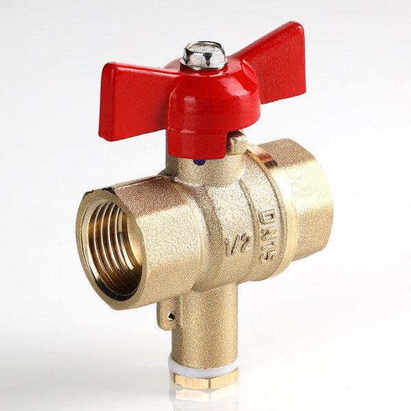 Кран 1/2"хМ10 ВВ шаровый Valtec Стандарт без покрытия для подключения датчика температуры (красная бабочка) VT.128.GN.04 Кран 1/2"хМ10 ВВ шаровый Valtec Стандарт без покрытия для подключения датчика температуры (красная бабочка) VT.128.GN.04