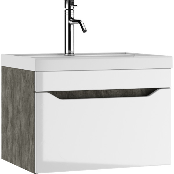 Тумба подвесная под умывальник Bazis 60 Ева с одним ящиком В1 Бетон Айсберг Домино (DA5905T)