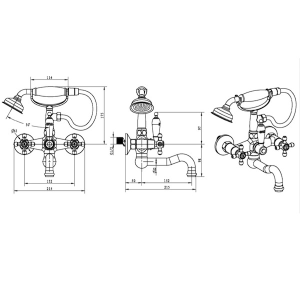 Смеситель для ванны и душа Boheme с душевым гарнитуром хром (273)