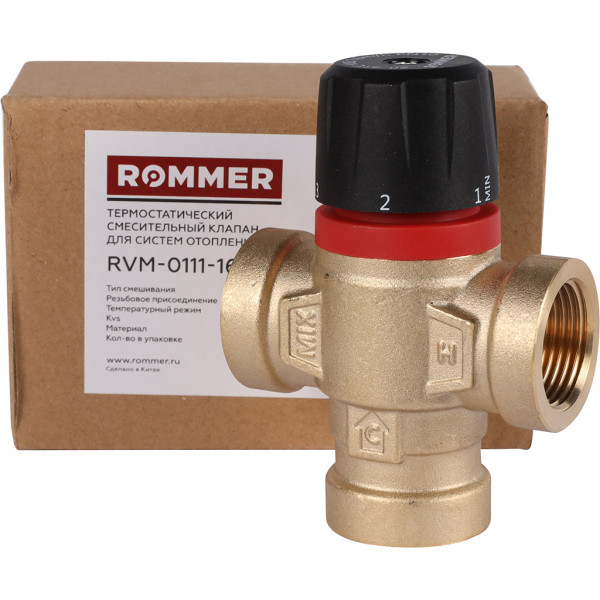 Вентиль термостатический смесительный Rommer 3/4" НН 20-43 С, KV 1,6 (боковое смешивание) (RVM-0121-164320)