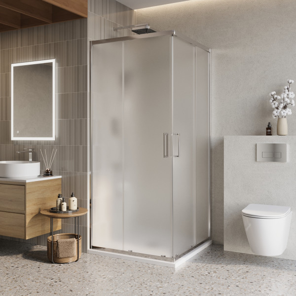 Душевой уголок BelBagno Luce 90x90x195 стекло матовое, профиль хром (LUCE-A-2-90-P-Cr) Душевой уголок BelBagno Luce 90x90x195 стекло матовое, профиль хром (LUCE-A-2-90-P-Cr)