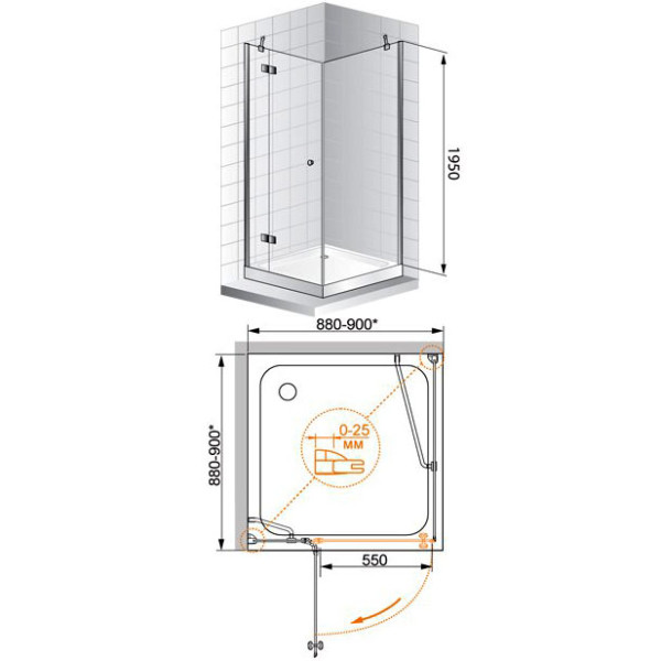 Душевой уголок Cezares Verona 90x90x195 стекло прозрачное (VERONA-A-1-90-C-Cr)