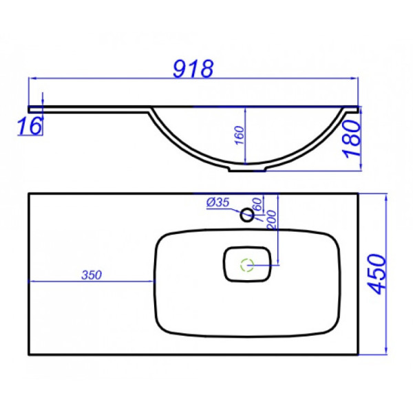 Раковина мебельная Aqwella Malaga 918x180x450 белая (Mal.09.04.D-R)