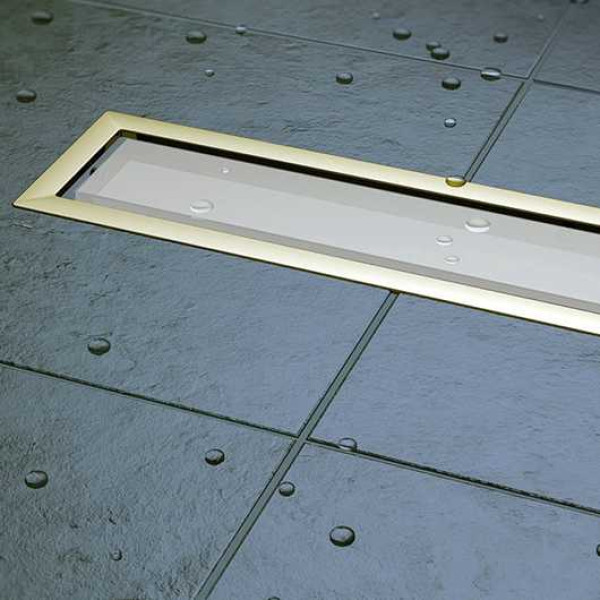 Душевой лоток Pestan Confluo Premium Line 450 White Glass Gold  хром матовый/белое стекло глянец, рамка зол (13100120)