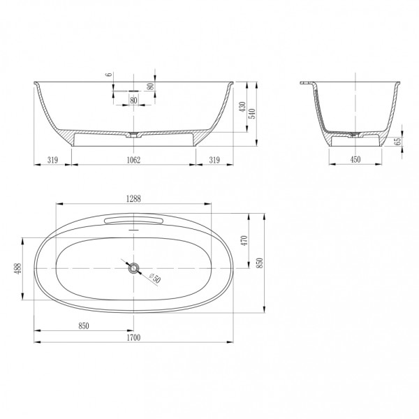 Ванна из искусственного камня Abber Stein 170x85x54 белая матовая (AS9631)