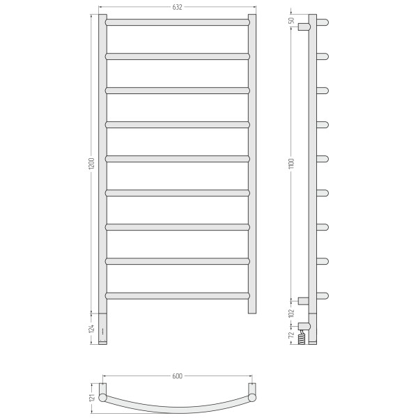 Полотенцесушитель электрический Сунержа Галант 3.1 1200x600 провод слева матовый чёрный (31-6000-1260)
