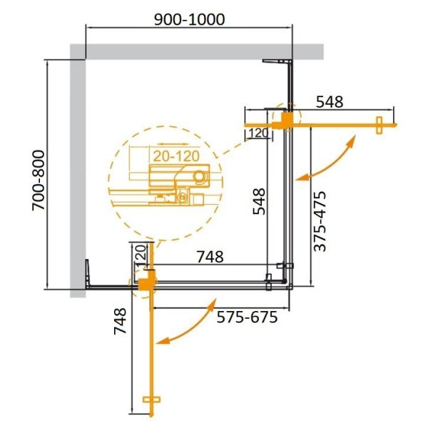 Душевой уголок Cezares Slider 70x90x195 стекло тонированное (графит), профиль черный (SLIDER-AH-2-70/80-90/100-GRIGIO-NERO)