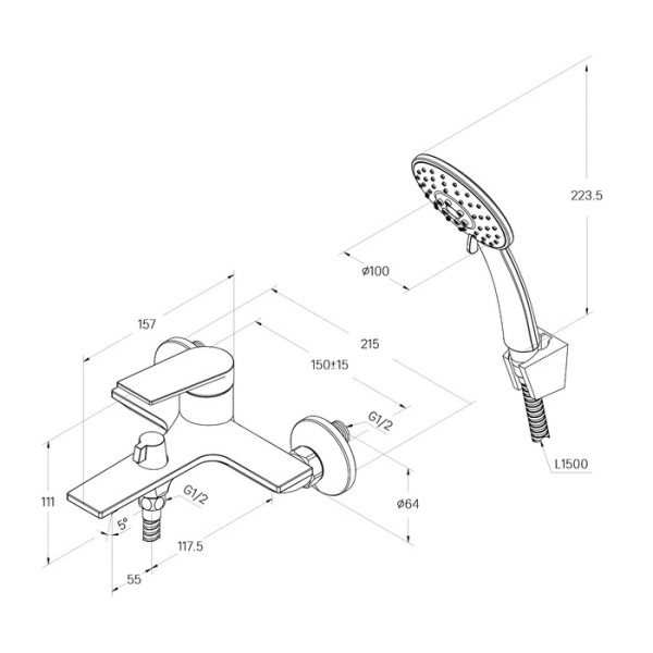 Смеситель для ванны и душа Milardo Azure с душевым комплектом, черный (AZUBL00M02)