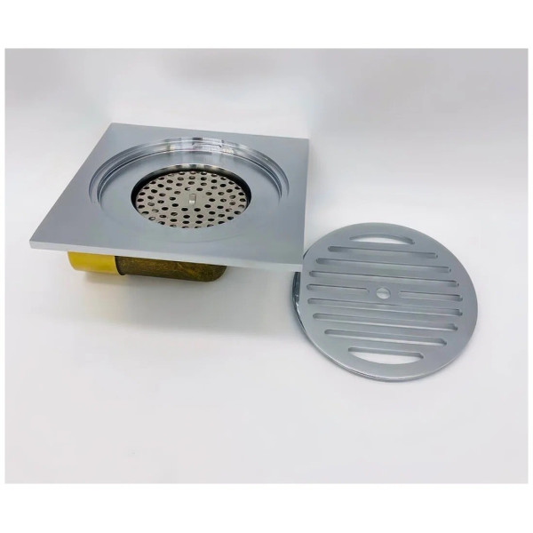 Трап горизонтальный 50 (150*150) Vieir (с сухим затвором, латунь/нерж. сталь) (VER15L)