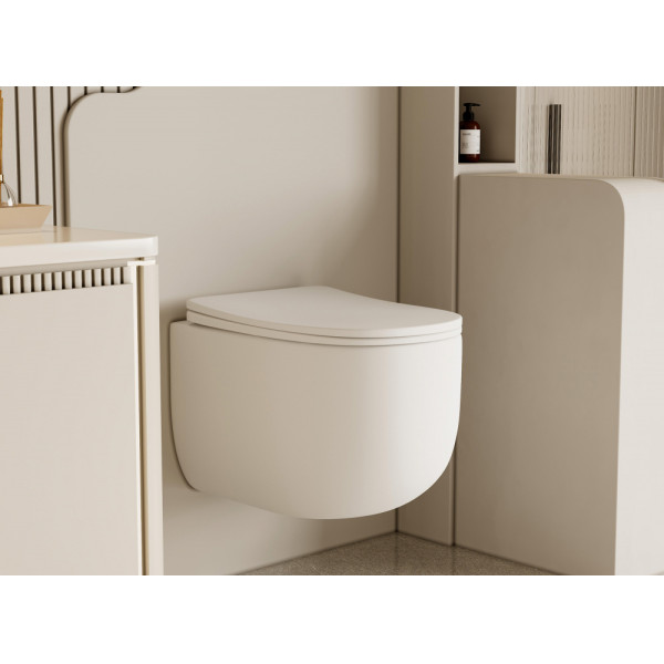 Унитаз подвесной Abber Bequem матовый, безободковый, смыв торнадо белый (AC1104TMW) Унитаз подвесной Abber Bequem матовый, безободковый, смыв торнадо белый (AC1104TMW)