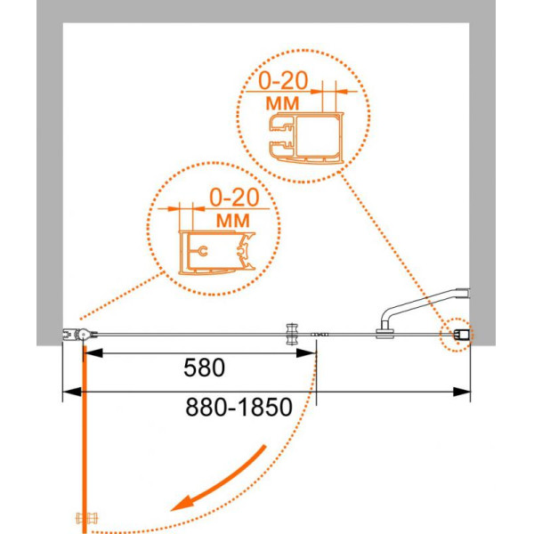 Душевая дверь Cezares Elena 110х195 стекло прозрачное (ELENA-W-B-11-30+80-C-Cr)