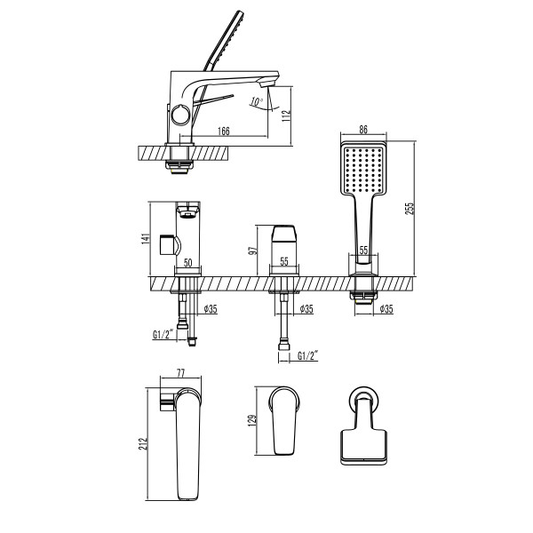 Смеситель на борт ванны Lemark Bronx графит (LM3745GM)