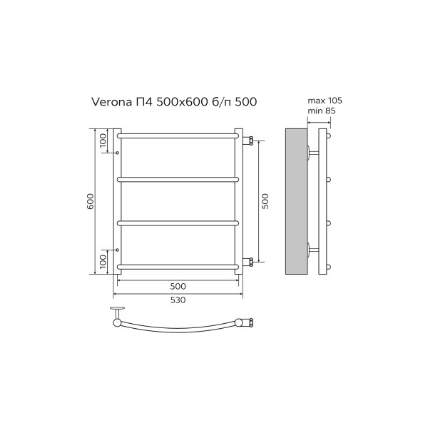 Полотенцесушитель водяной Azario Verona 500x600 хром