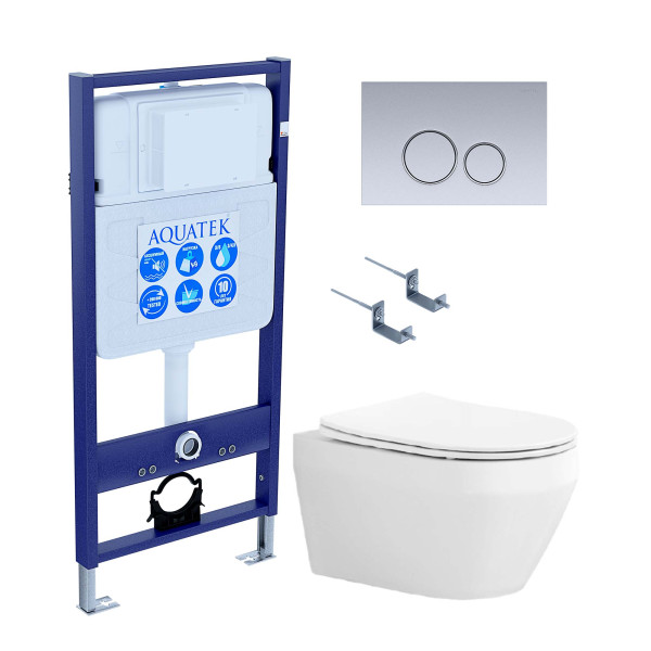 Комплект инсталляция с унитазом Aquatek Лея с клавишей смыва хром матовый (SET AQUATEK ЛЕЯ cm-019 4в1)