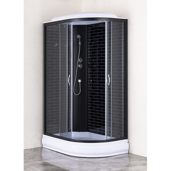 Душевая кабина Loranto Sunway 120х80х215 поддон 20 см, задняя стенка черный кирпичный узор, стекло серое, профиль черный (CS-66120-20L GB 120)