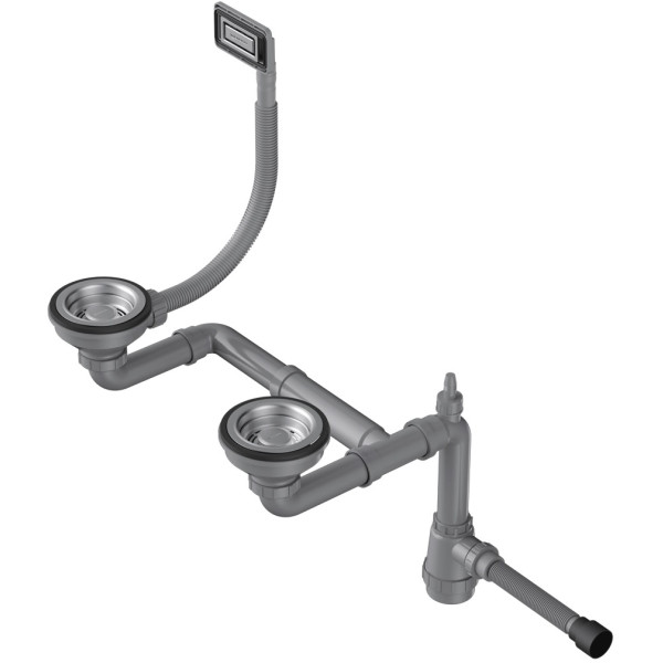 Сифон для полуторачашевых моек Omoikiri с универсальным прямоугольным переливом WK-1,5-UN-IN сталь нержавеющая (4956778)