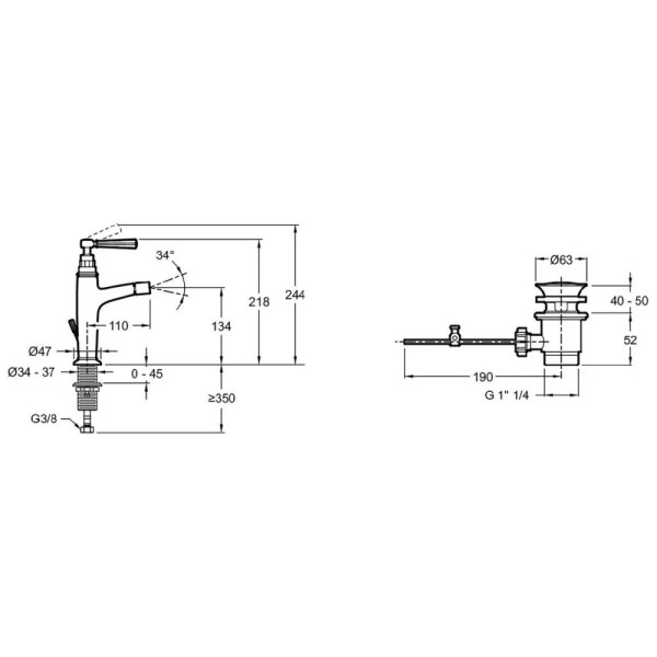 Смеситель для биде Jacob Delafon Cleo 1889 с донным клапаном золотой (E24310-BGG) Смеситель для биде Jacob Delafon Cleo 1889 с донным клапаном золотой (E24310-BGG)