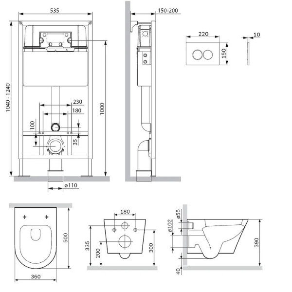 Комплект инсталляция с унитазом AM.PM Sense FlashClean с клавишей смыва PrimeFit S, бел глянц, с сиденьем микролифтт (IS90201.741701)