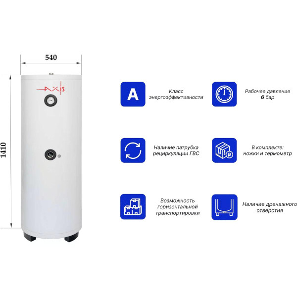 Бойлер косвенного нагрева AXIS THERM X 200 (29 кВт, напольный) (AXISTRX200) Бойлер косвенного нагрева AXIS THERM X 200 (29 кВт, напольный) (AXISTRX200)