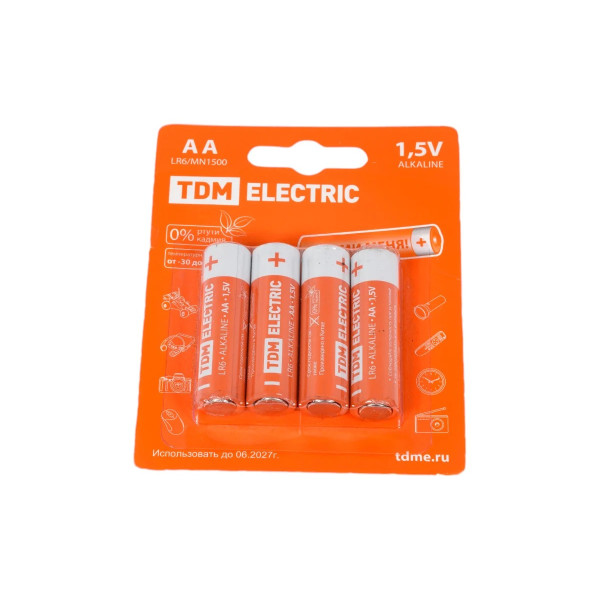 Элементы питания TDM LR6 AA Alkaline 1,5V BP-4 (4 шт) (SQ1702-0003)