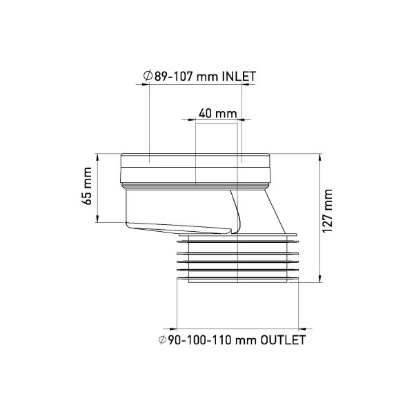 Отвод для унитаза эксцентрический со смещением 40 мм., длина 127 мм. Nova (белый) (7152)