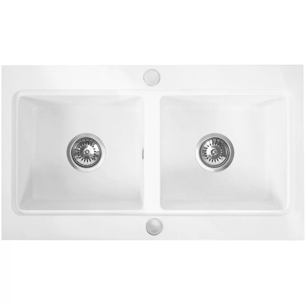 Мойка для кухни 2 чаши Rea caddy white гранит 80x46,5x19,5 белая (ZLE-00133)
