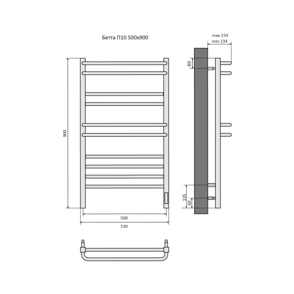 Полотенцесушитель электрический Aquatek Бетта 50х90 П10 хром R (AQ EL KRC1090CH) Полотенцесушитель электрический Aquatek Бетта 50х90 П10 хром R (AQ EL KRC1090CH)