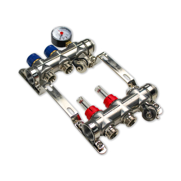 Коллекторная группа 2 отвода 1"*3/4"(евроконус) Geschaften с расходомерами (нерж.сталь) (GS1185-2) Коллекторная группа 2 отвода 1"*3/4"(евроконус) Geschaften с расходомерами (нерж.сталь) (GS1185-2)