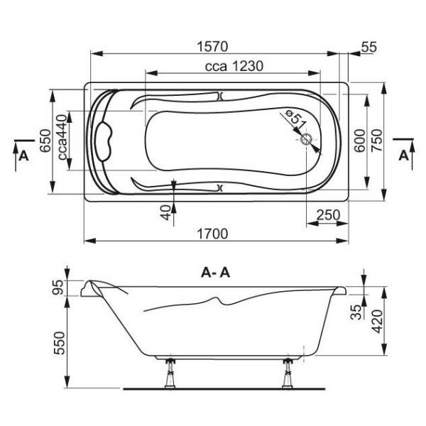 Ванна акриловая VagnerPlast Charitka 170 170х75х45 (VPBA170CHA2X-04)