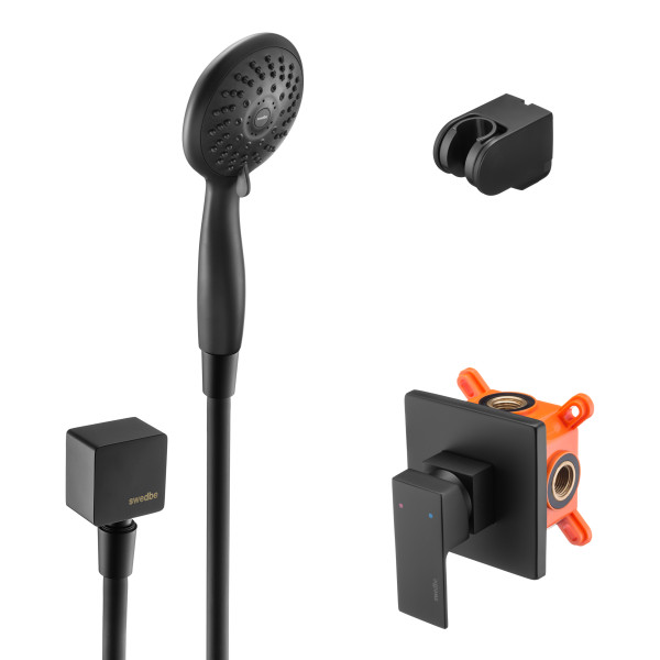 Смеситель для душа встраиваемый Swedbe Platta смесителем с монтажным боксом черный (5550B)