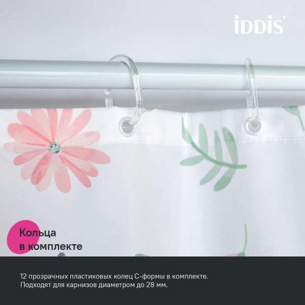 Шторка для ванн текстильная Iddis Base 180x200 белая (BF01P18i11)