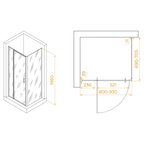 Душевой уголок RGW Passage PA-078B (PA-008B + Z-050-2B) 80x 70x195 стекло прозрачное, профиль черный (350807887-14)