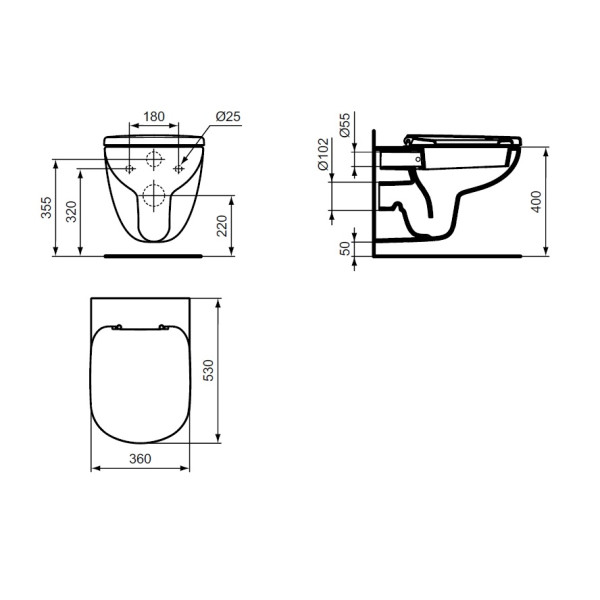 Инсталляция для подвесного унитаза TEMPO Ideal Standart (Инсталляция W3710AA+унитаз подвесной T331101+сиденье с микролифтом T679401) (W990101)