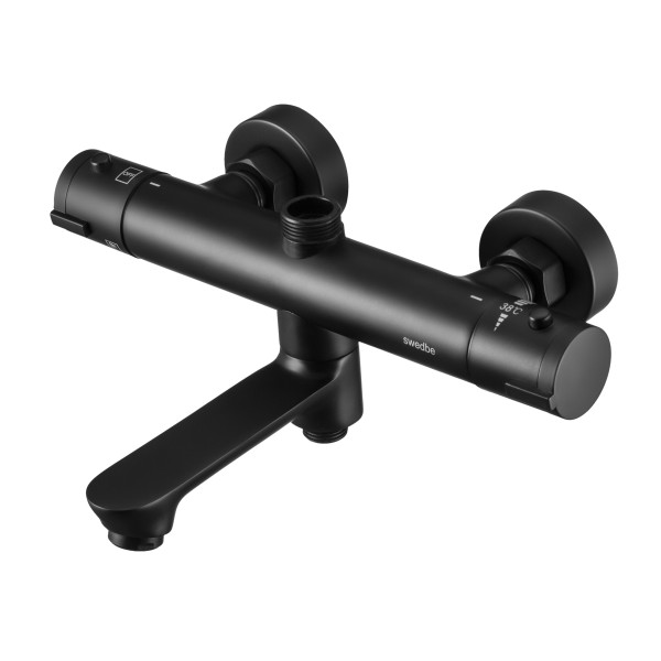 Смеситель для ванны и душа Swedbe Hermes термостат с повортн.изливом черный (9042B)