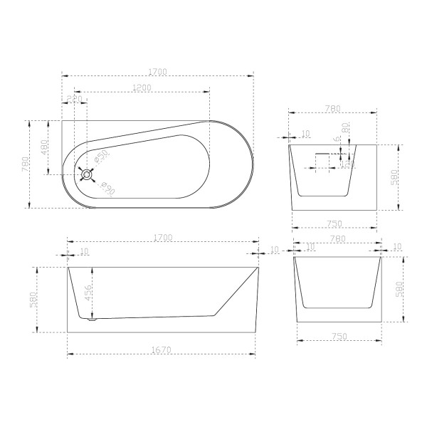Ванна акриловая Abber 170*78 белая (AB9496-1.7 L) Ванна акриловая Abber 170*78 белая (AB9496-1.7 L)