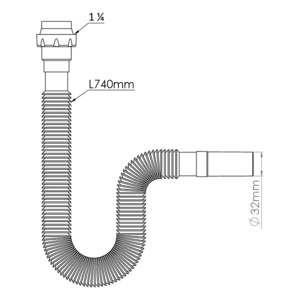 Отвод гофр. переходной 1 1/4"х32 (740 мм) Nova (c конусной прокладкой) (1321)