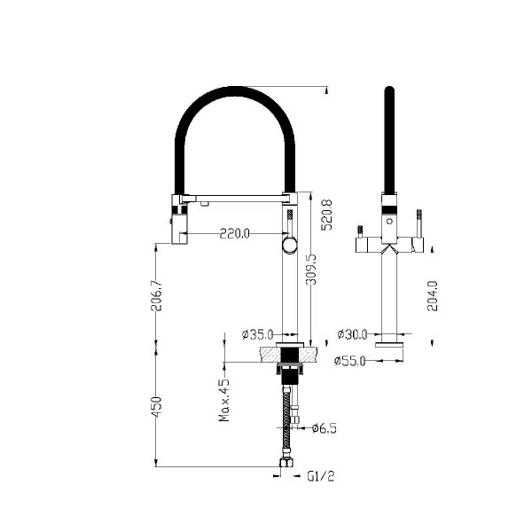 Смеситель для кухни Boheme Kitchen Медный с краном для питьевой воды с гибким изливом (115-CB)