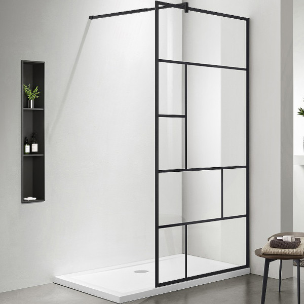 Душевое ограждение Aquatek Walk in 100x200 профиль черный, стекло прозрачное черный принт (AQ WIW Print 10020BL)