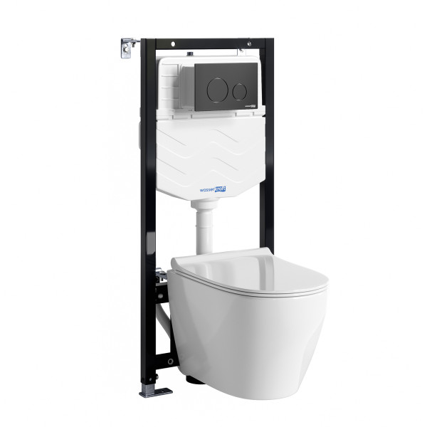Комплект инсталляция с унитазом WasserKRAFT Aller с клавишей смыва черный матовый c сиденьем дюропласт (10TLT.010.ME.MB02.H002)