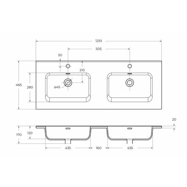 Раковина мебельная BelBagno 121x46,5 белая (BB1200-2-ETL)