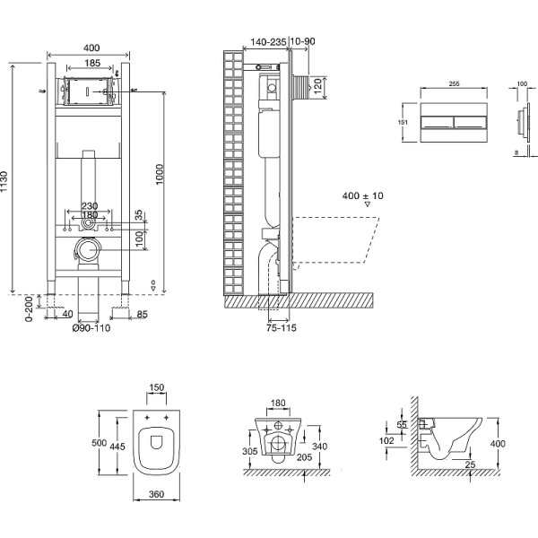 Комплект инсталляция с унитазом Jacob Delafon Vox с сиденьем тонким микролифт, с клавишей хром (E33131RU+EDM102+E20142+E4316-CP) (E21770RU-00)